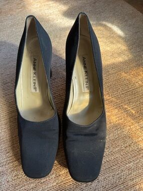 Vintage Anne Klein II Black Square-Toe Fabric Pumps